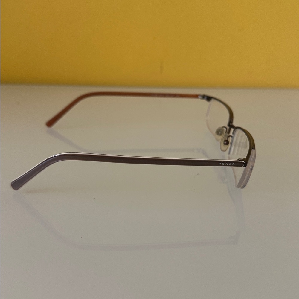 Prada Sleek Bronze Titanium Frameless Rectangular Prescription Glasses Frame - Picture 10 of 15